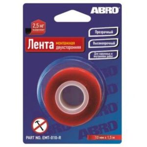 Лента клейкая двухсторонняя ABRO монтажная 10мм-1,5м EMT010RE