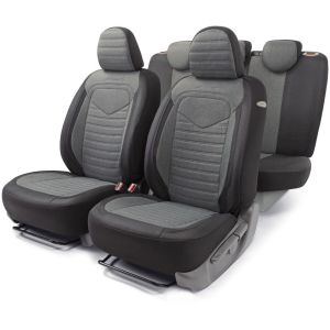 Авточехлы LINE.лен крупного плетения,15 предметов,3Dкрой,черн/темн.серый