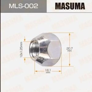 Гайка колесная MASUMA 12x1.25мм, L=16.1мм, под ключ=21мм, сквозная