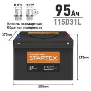 Аккумулятор STARTEX 115D31L 95Ah (обр) 750А 305*173*225 необслуж.