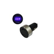 Адаптер USB с 2 выходами в прикуриватель+электронное табло С-46-1круглый черный-серебро 12-24v, Dc5v