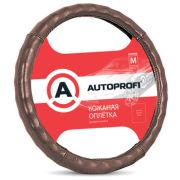 Кожаная оплётка руля AUTOPROFI AP-765 BR (M)