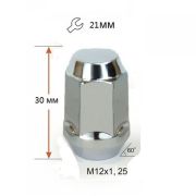 Гайка на колесо короткая (конус) 12*1.25 1006L32 (ключ 21), h=35