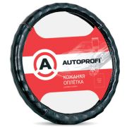 Кожаная оплётка руля AUTOPROFI AP-765 BK (L)