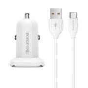 Автомобильное зарядное устройство Borofone BZ12, 2xUSB, 2.4 А, кабель Type-C, белое