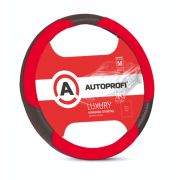 Кожаная оплётка руля AUTOPROFI AP-1010 BK/RD (M)